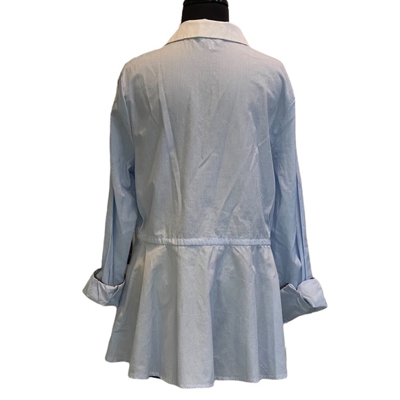 Crown & Ivy Button Up Shirt Sz L Blue White  Pinstripe Drawstring Waist NWT - Picture 6 of 15